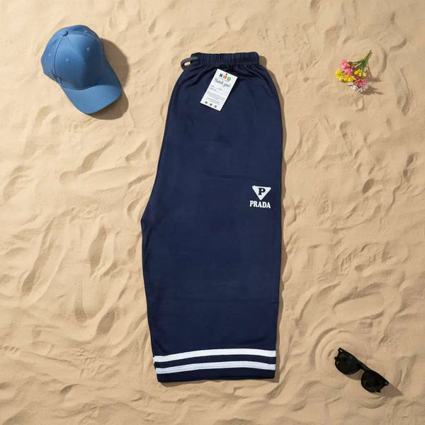 Kids Navy Blue Prada Logo Double Stripe Hem Shorts