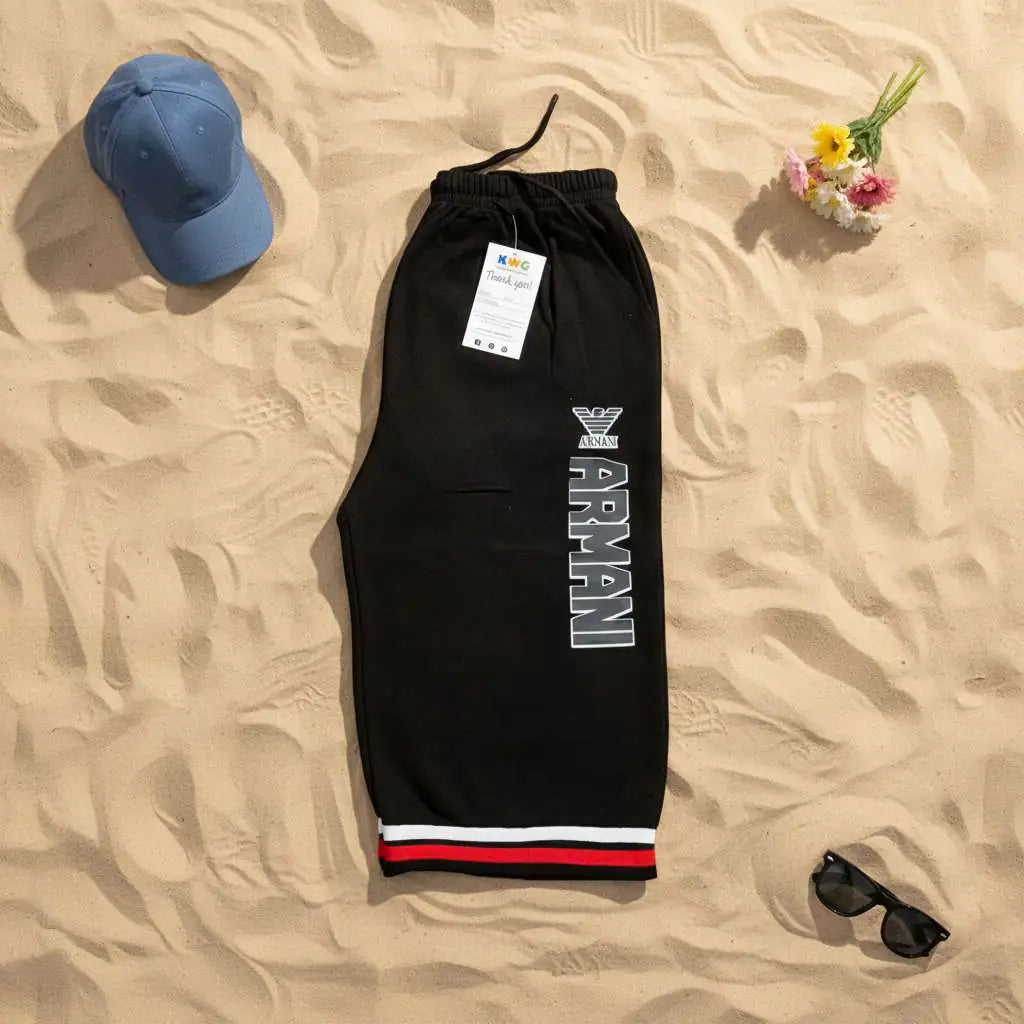 Kids Black Armani Vertical Logo Stripe Hem Shorts