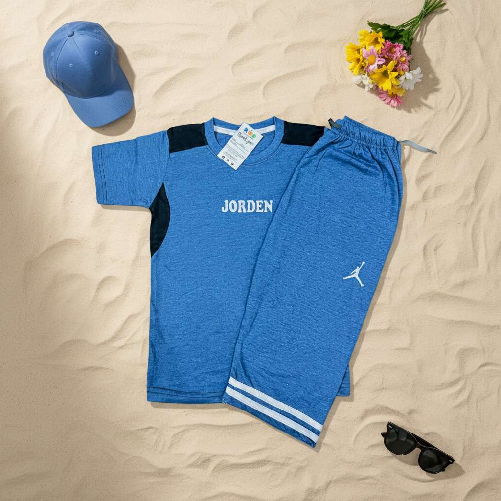 Kids Blue Jorden Athletic T-Shirt & Shorts Co-Ord Set