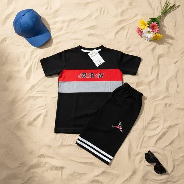 Kids Black Jordan Colorblock T-Shirt & Shorts Co-Ord Set
