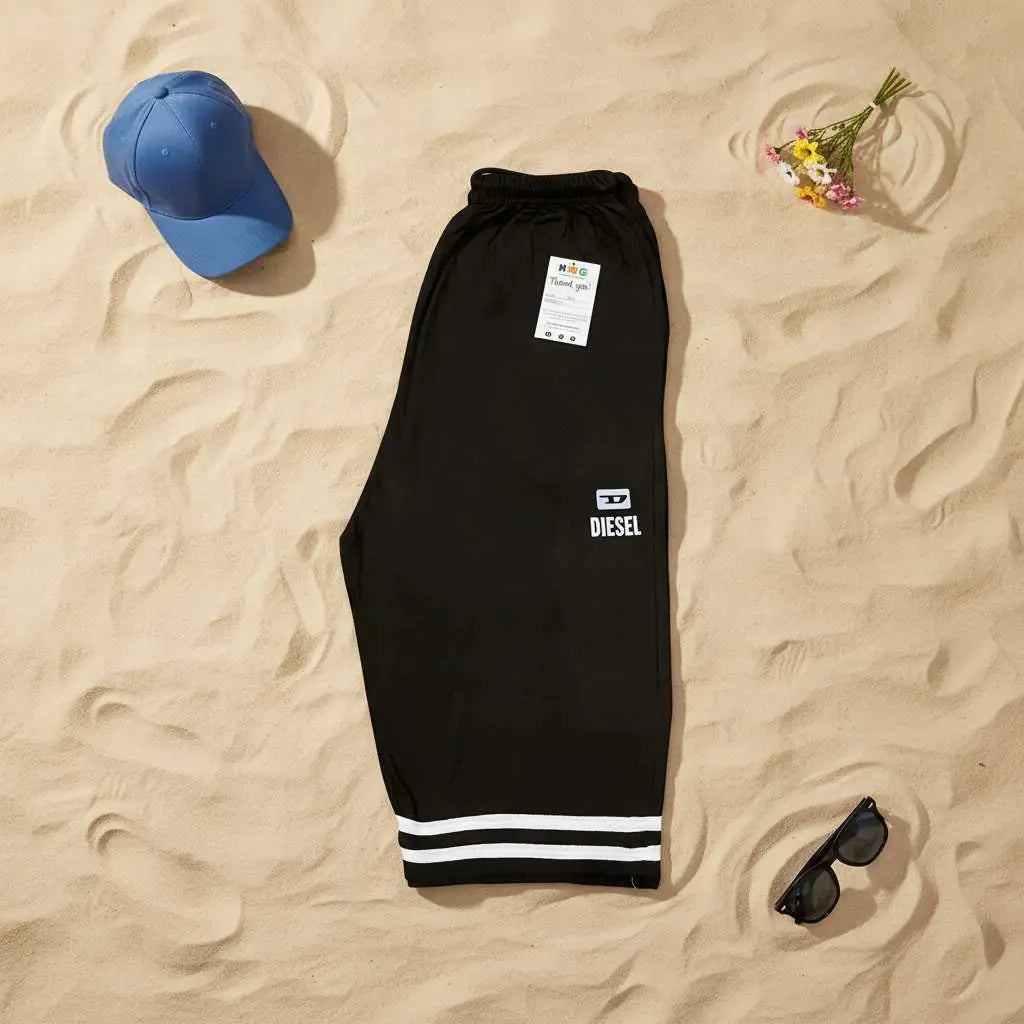 Kids Black Diesel Logo Stripe Hem Shorts