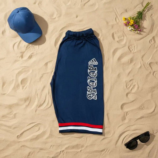 Kids Navy Blue Adidas Logo Stripe Hem Shorts