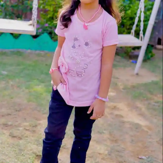 Girls Pink Teddy T-Shirt