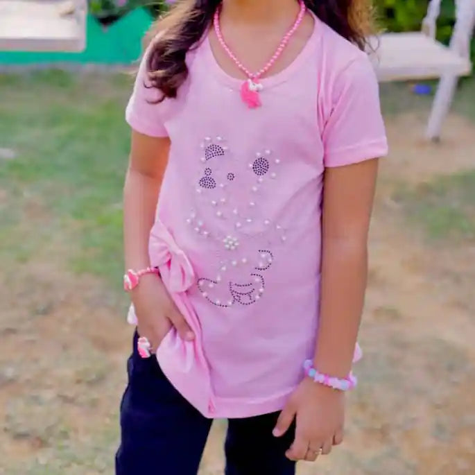 Girls Pink Teddy T-Shirt