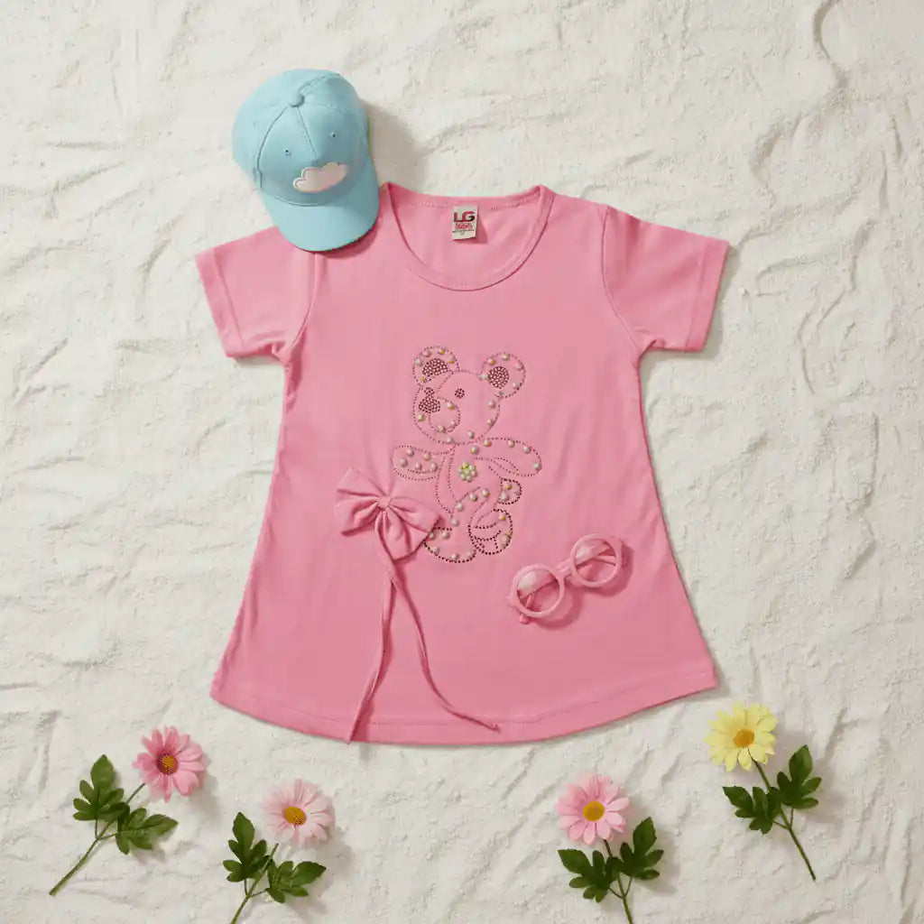 Girls Pink Teddy T-Shirt