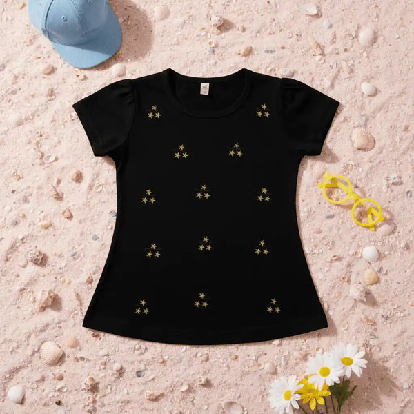 Girls Black Top Star T-Shirt